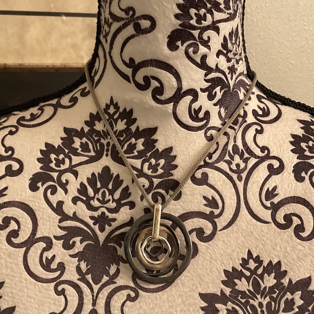 Silver and Black Circular Pendant Necklace
